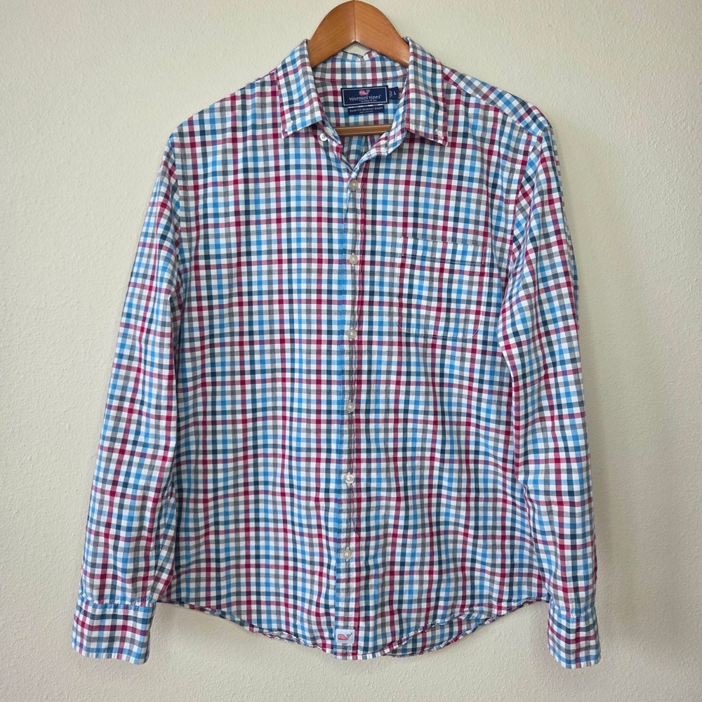 Vineyard Vines Mens Slim Fit Murray Shirt Large Plaid Button Down Multi Color